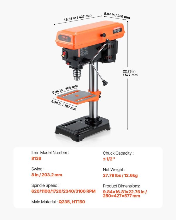 VEVOR Benchtop Drill Press Metal 5 Speed-6