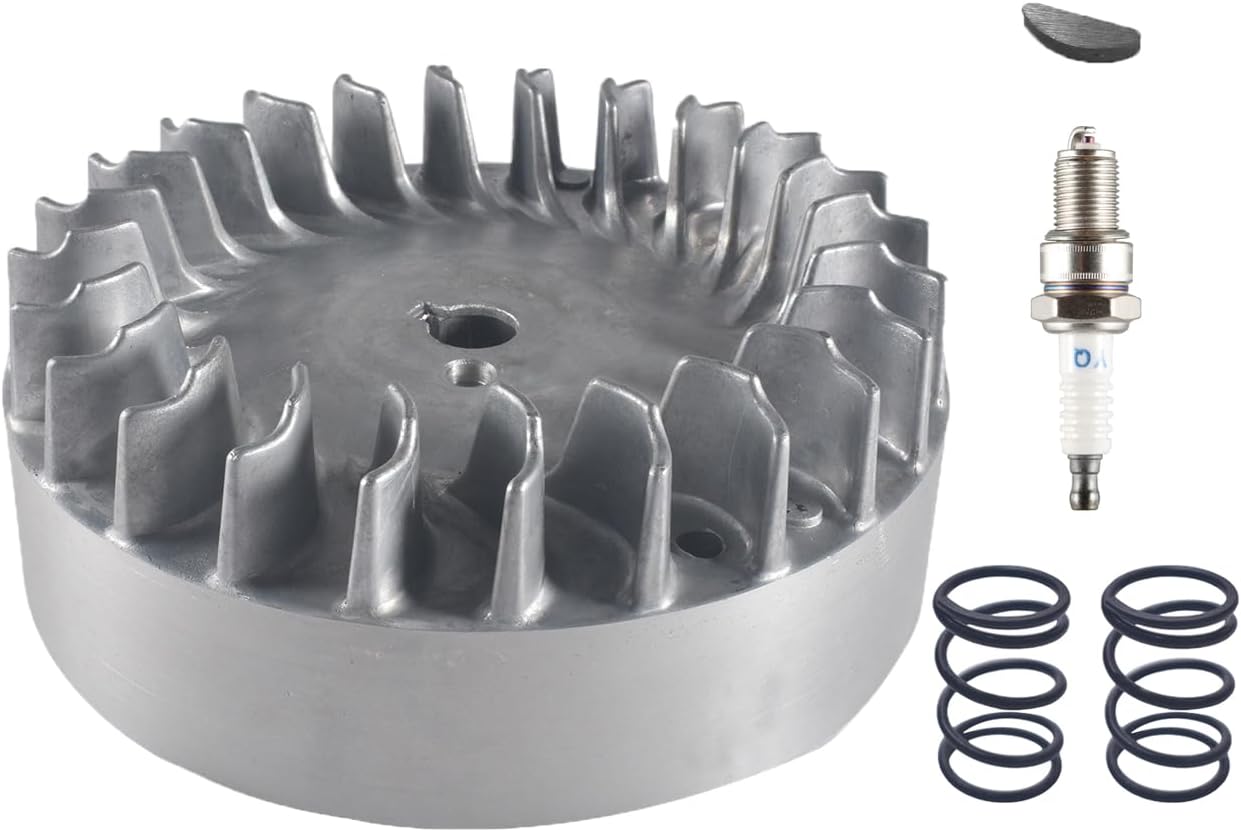 BUHNSS aluminum flywheel showing integrated fan blades and balance holes