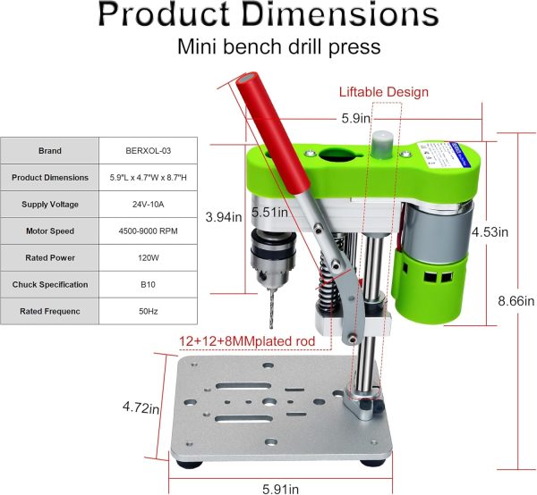 BERXOL Benchtop Drill Press Metal Compact Design-2