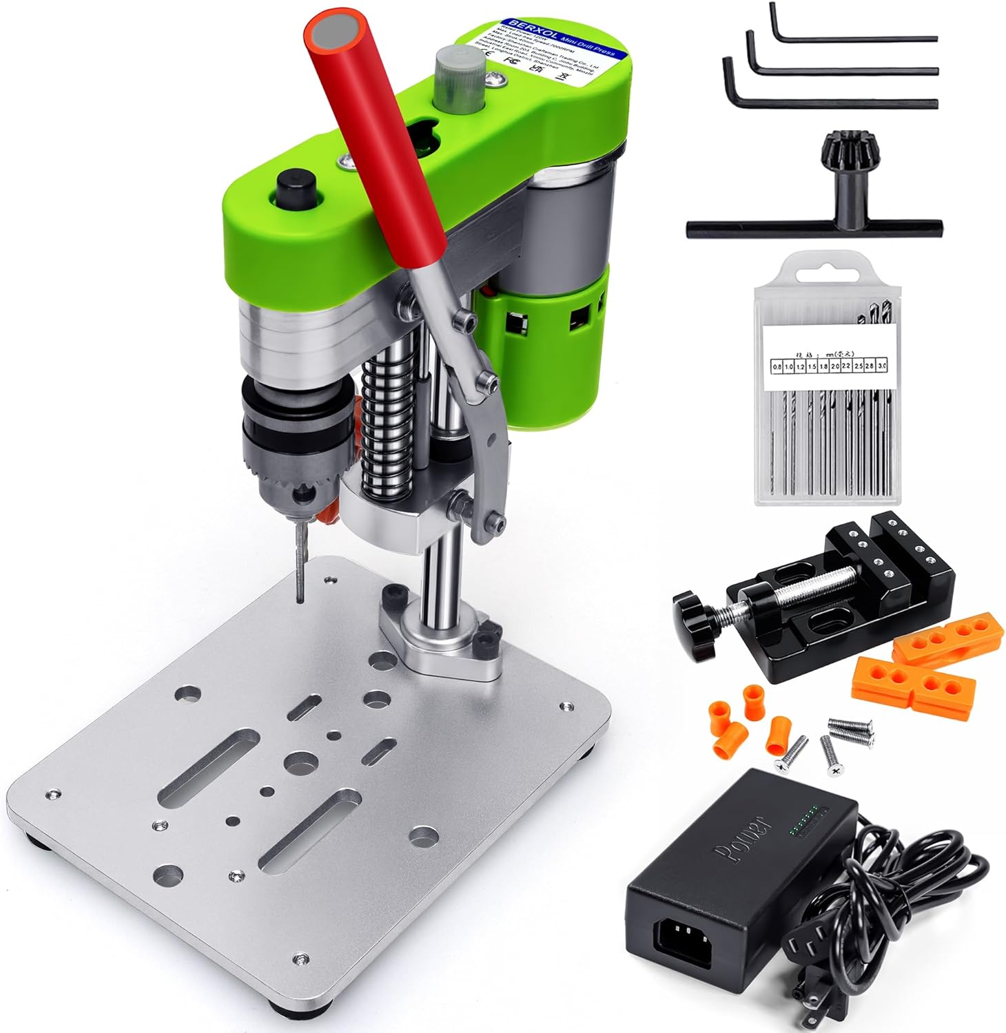 BERXOL benchtop drill press in a home workshop