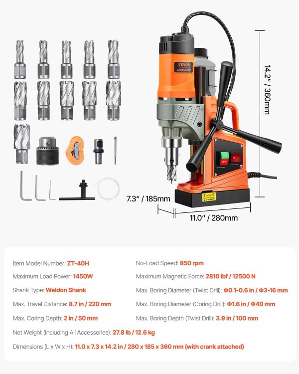 VEVOR Magnetic Drill Press 1300W Copper Motor-7