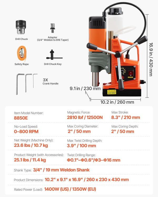 VEVOR Magnetic Drill Press 1400W Metal Drill-6