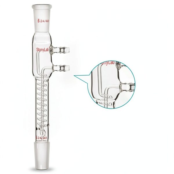 Glass Coil Reflux Condenser StonyLab 245mm Borosilicate 24/40 Joints-2